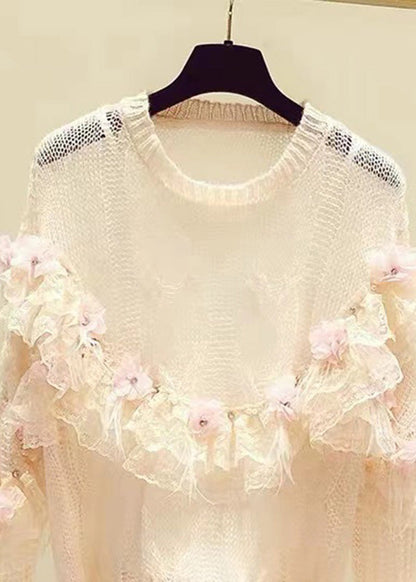 Novelty White Patchwork Nail Bead Knit Sweaters Spring