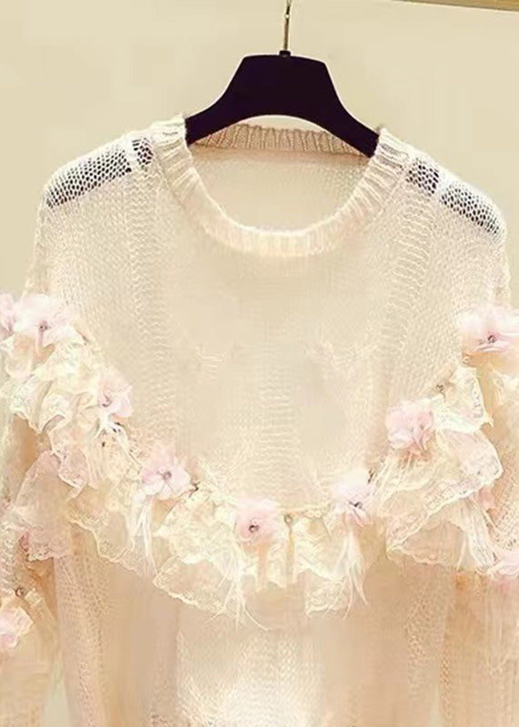 Novelty White Patchwork Nail Bead Knit Sweaters Spring