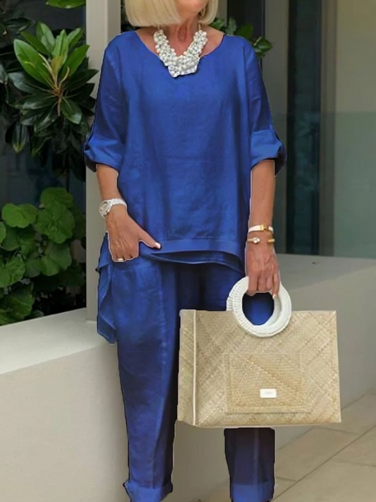 CD | Elegant bluză vrac și pantaloni set pentru femei