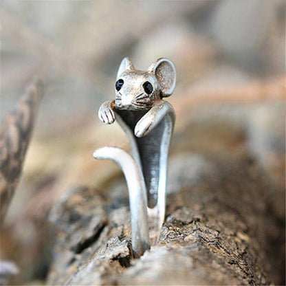Vintage-Inspired Silver Mouse Statement Ring