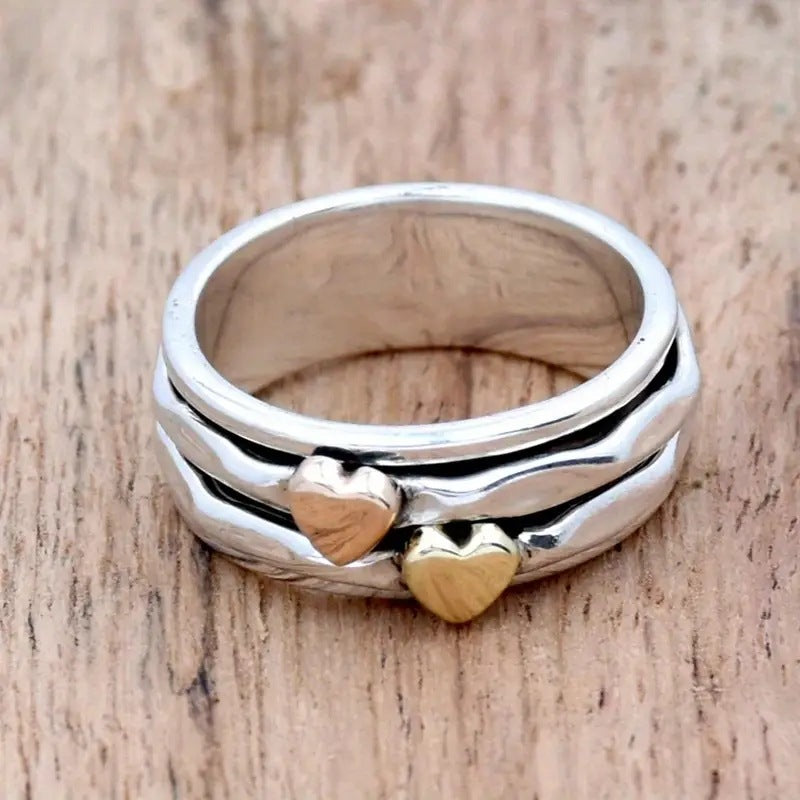Elegant Mixed Metal Heart Band Ring
