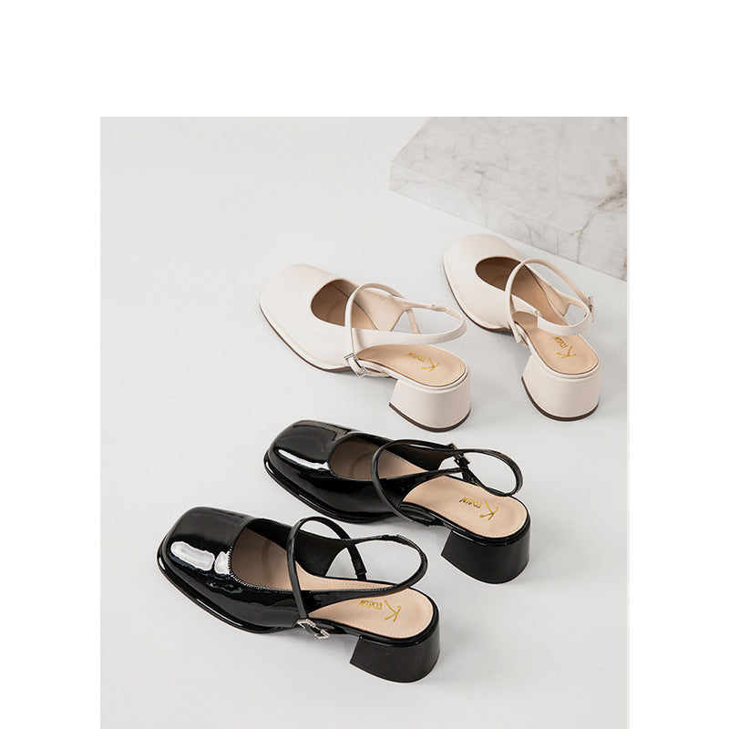 CD | Ladies Faux Leather Buckle Block Heels