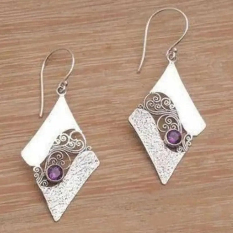 Elegant Amethyst Filigree Silver Earrings