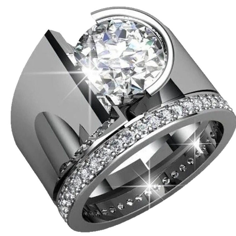 Elegant Wide Band Geometric Channel Set Ring