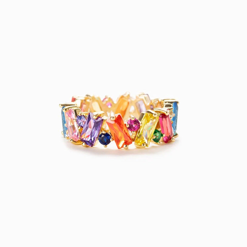 Elegant Rainbow Baguette Eternity Band Ring