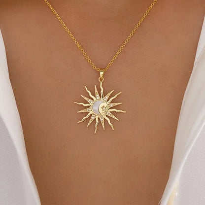 Vintage Celestial Sun Moon Necklace