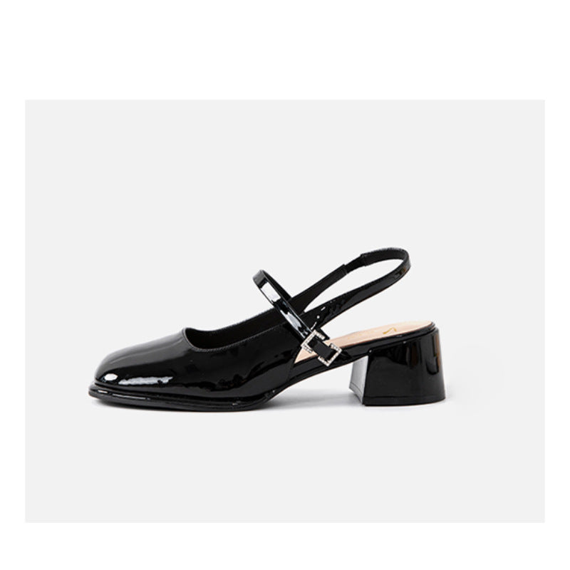 CD | Ladies Faux Leather Buckle Block Heels