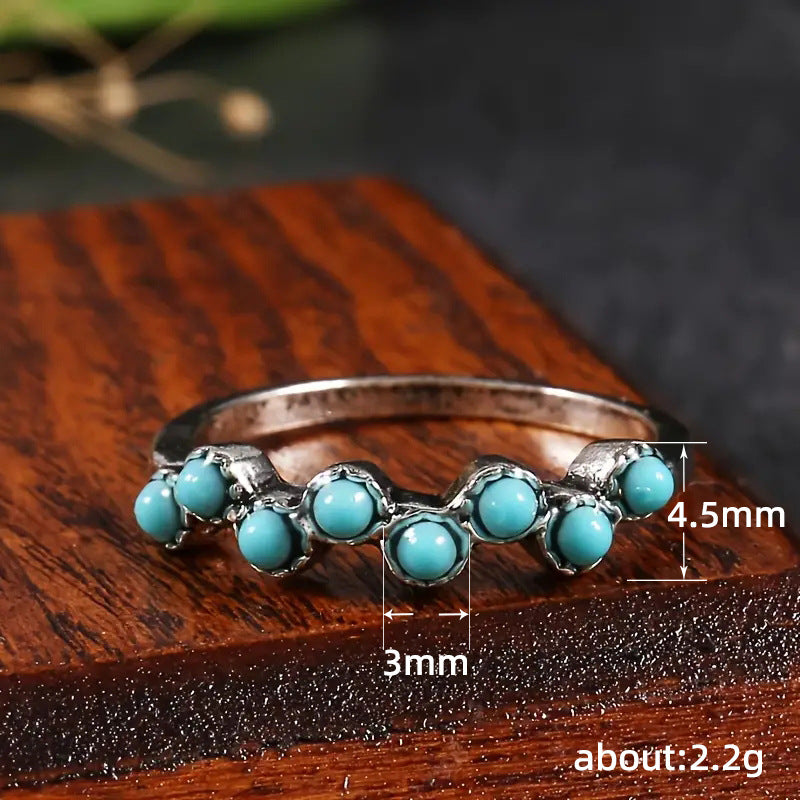 Vintage Boho Minimalist Turquoise Dot Accent Ring