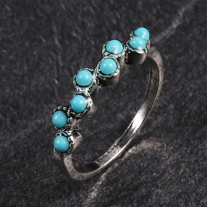 Vintage Boho Minimalist Turquoise Dot Accent Ring