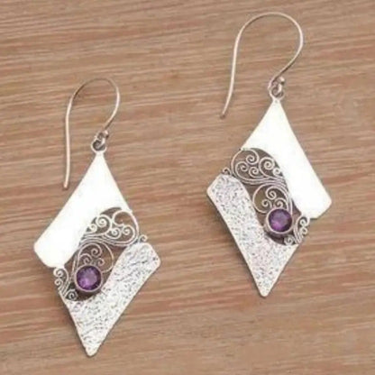 Elegant Amethyst Filigree Silver Earrings