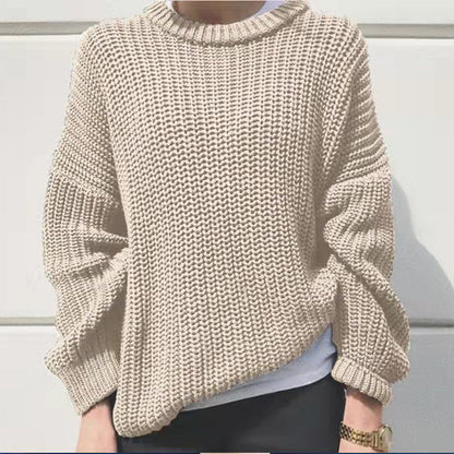 Paris Womens Crewneck Chunky Sweater, Casual Soft Pullover Solid Fall Knit Jumper Tops Loose Fit Cable Knitted Sweater 1 Love Your Mom Khaki L 
