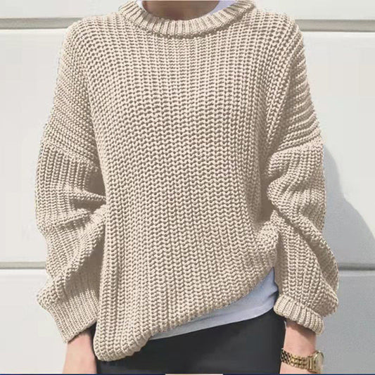 Paris Womens Crewneck Chunky Sweater, Casual Soft Pullover Solid Fall Knit Jumper Tops Loose Fit Cable Knitted Sweater 1 Love Your Mom Khaki L 