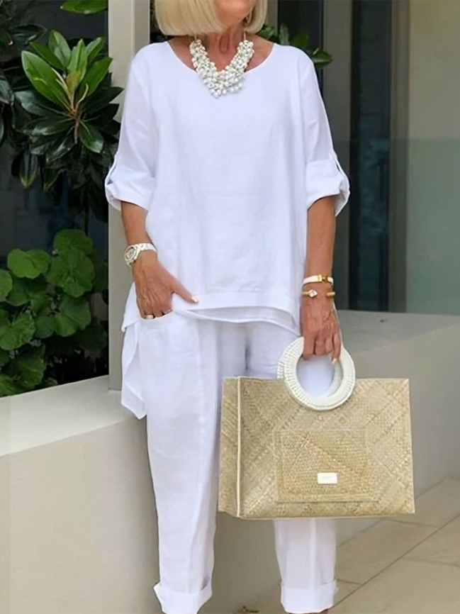 CD | Elegant bluză vrac și pantaloni set pentru femei