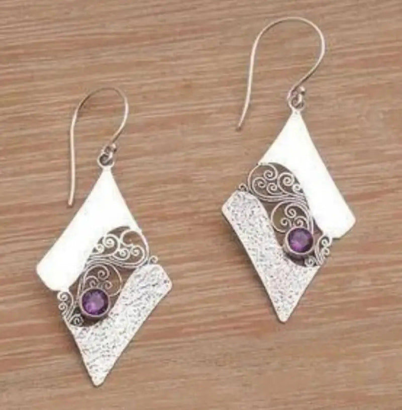 Elegant Amethyst Filigree Silver Earrings