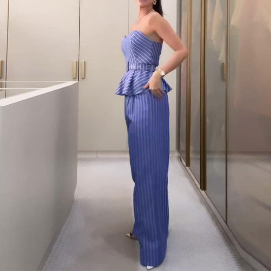 CD | Jaymie - Ansamblu în dungi la modă cu top tubular și pantaloni imprimați