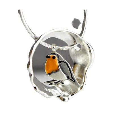 Vintage Artisan Silver Robin Bird Charm Necklace