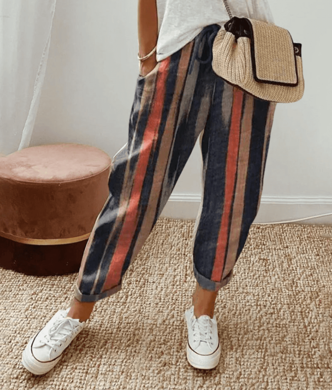 CD | Pantaloni eleganți din bumbac și in