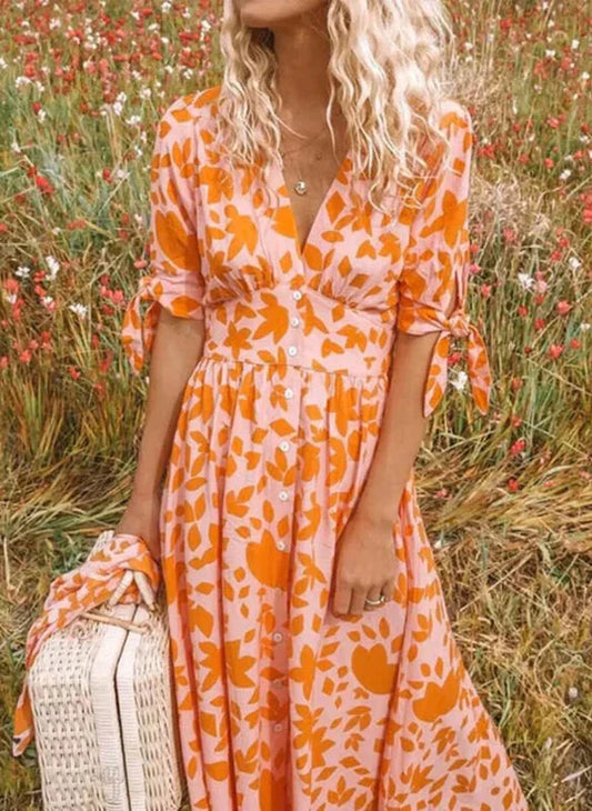 CD | Rochie maxi cu decolteu floral în V