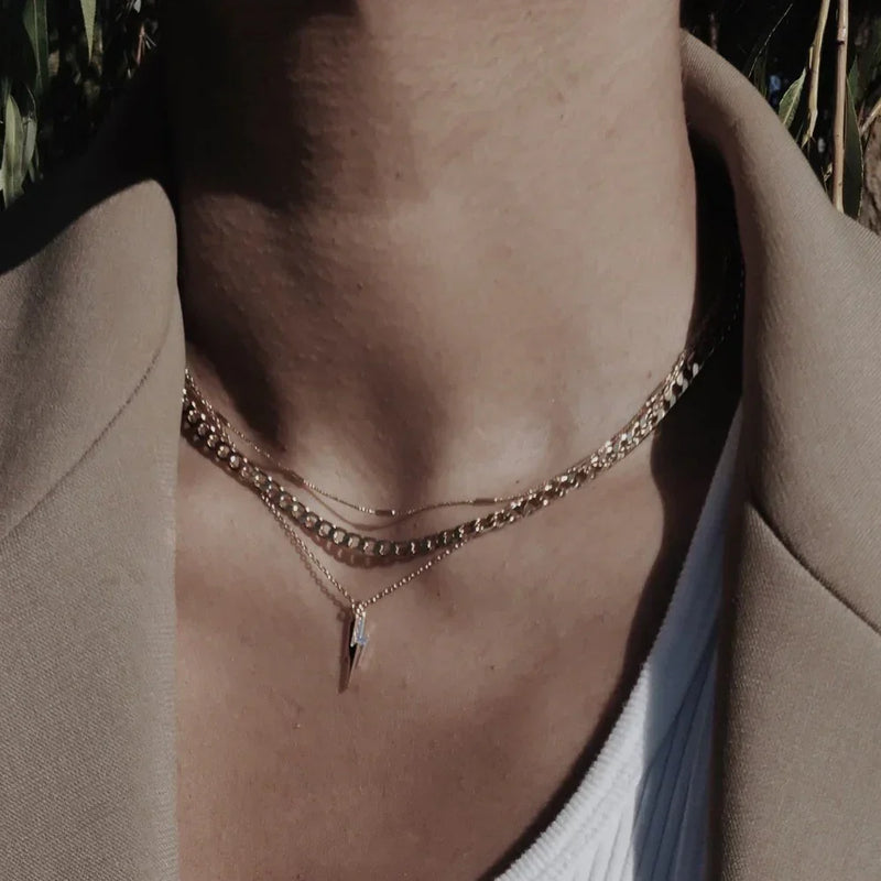 Gold Flat Link Curb Chain Necklace