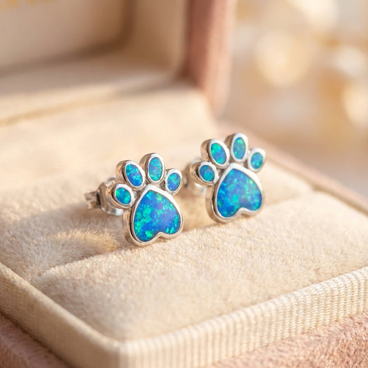 Oceanic Paw Necklace + Earrings Set In Blue Opal And Silver
