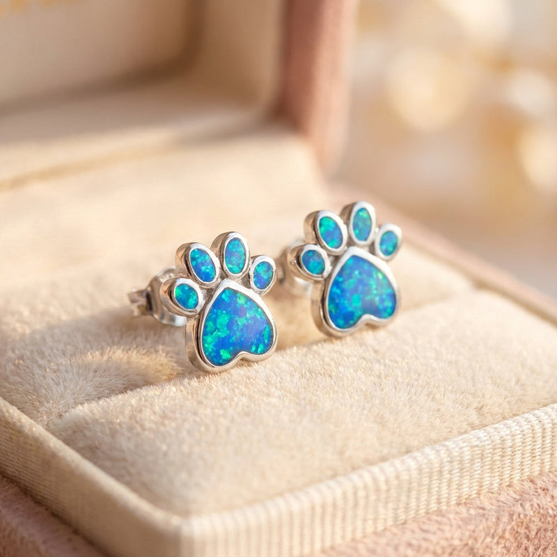 Oceanic Paw Necklace + Earrings Set In Blue Opal And Silver