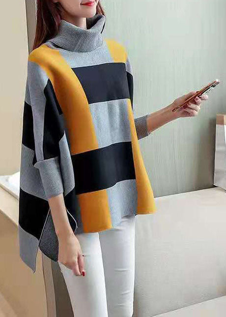 Striped Knit Blouse O Neck Batwing Sleeve Loose-fitting Knitted Blouse
