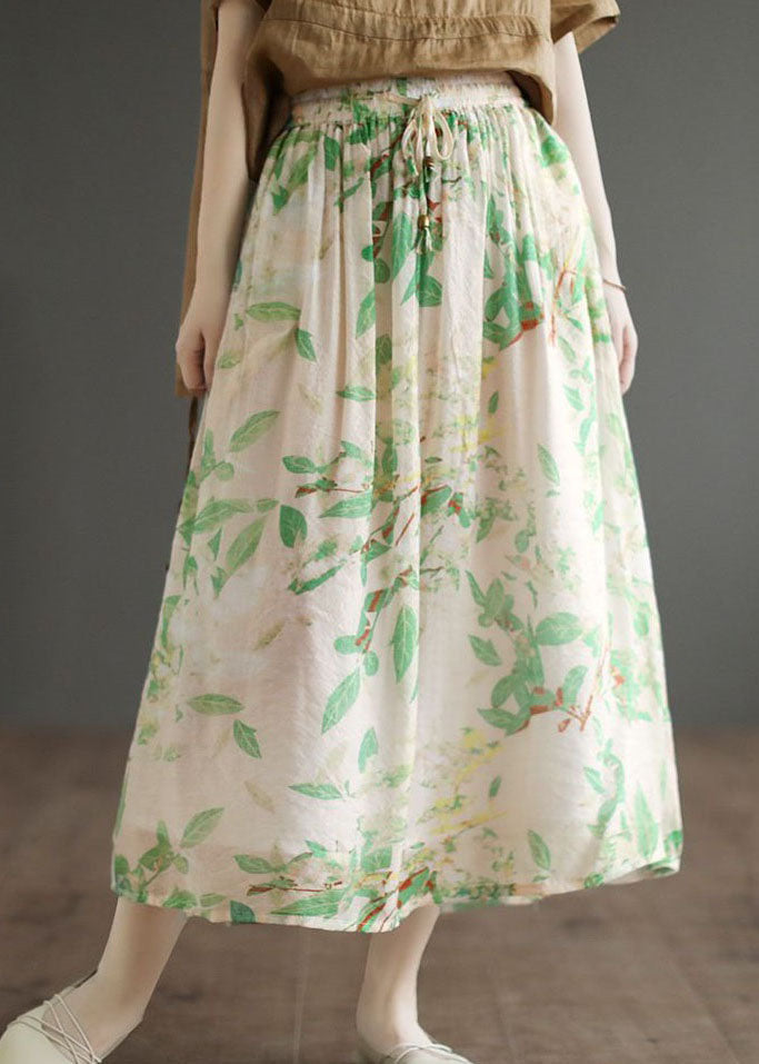 Organic Beige Wrinkled Print Cotton a Line Skirts Summer