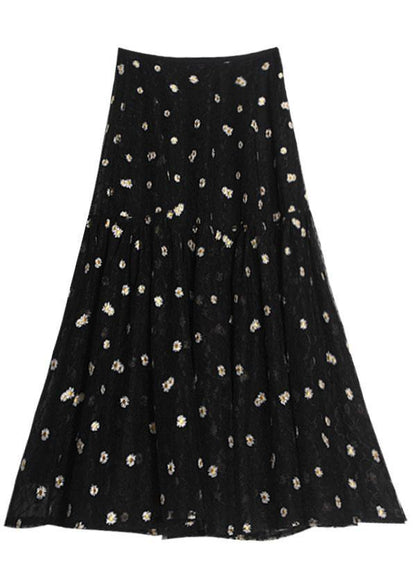 Organic Black Lace Embroideried Summer a Line Skirt