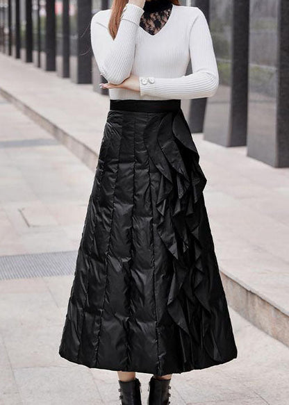 Organic Black Ruffled Thick Fine Cotton Filled Skirts Winter