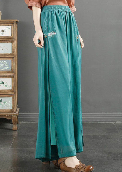 Organic Blue Embroidered High Waist Cotton Pants Skirt Summer