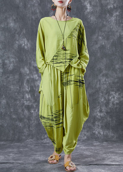 Organic Green Asymmetrical Patchwork Cotton Two Piece Set Clothing Summer
