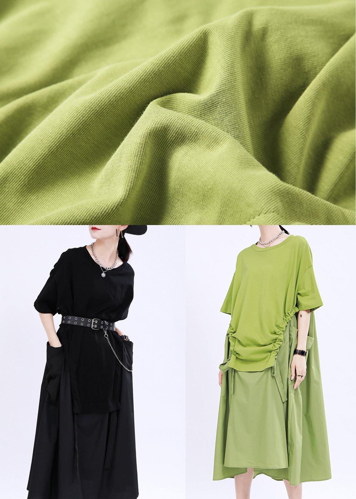 Organic Green O-neck Loose Ankle Summer Cotton Dress