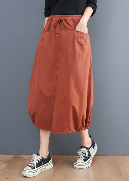 Organic Orange Tie Waist Pockets Fall Skirts