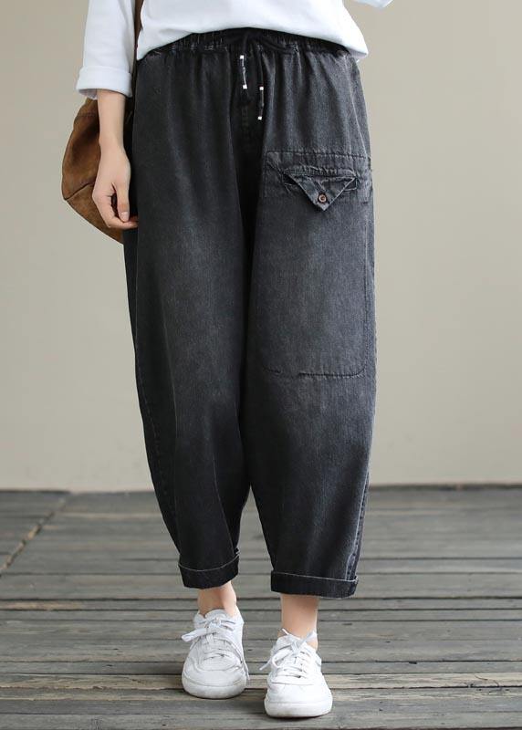 Organic Spring Pants Denim Black Fabrics Cinched Pants