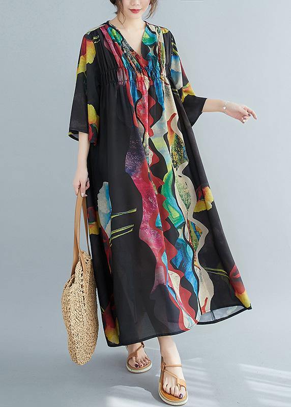 Organic V Neck Cinched Spring Tunics Print Dresses