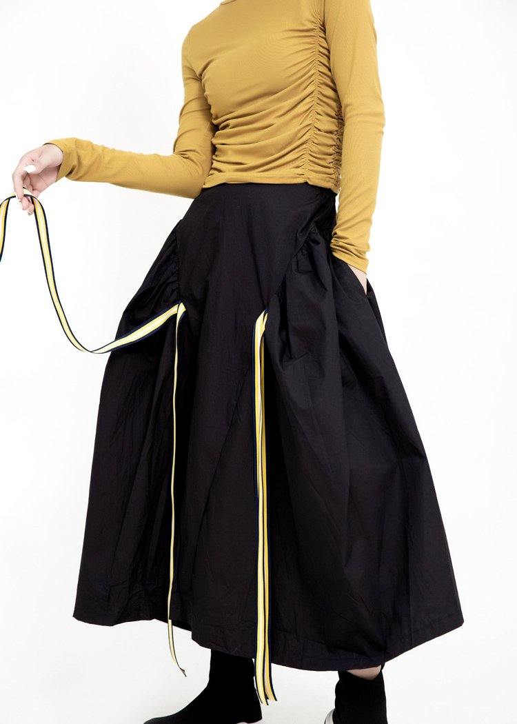 Organic Black Cotton Quilting Skirt High Waist Traveling Patchwork Maxi Skirts