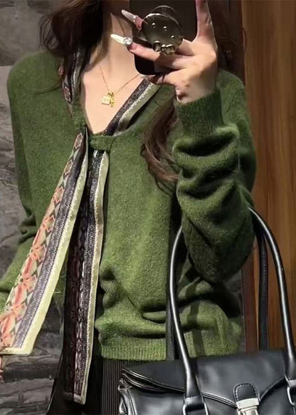 Original Ddesign Green Bow Knit Sweater Tops Fall