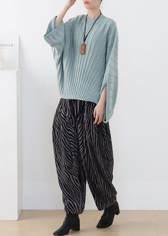 Original Design Green O-neck Knit Tops Batwing Sleeve