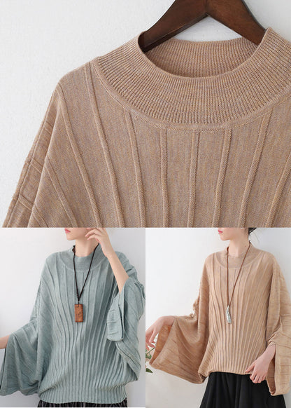 Original Design Green O-neck Knit Tops Batwing Sleeve