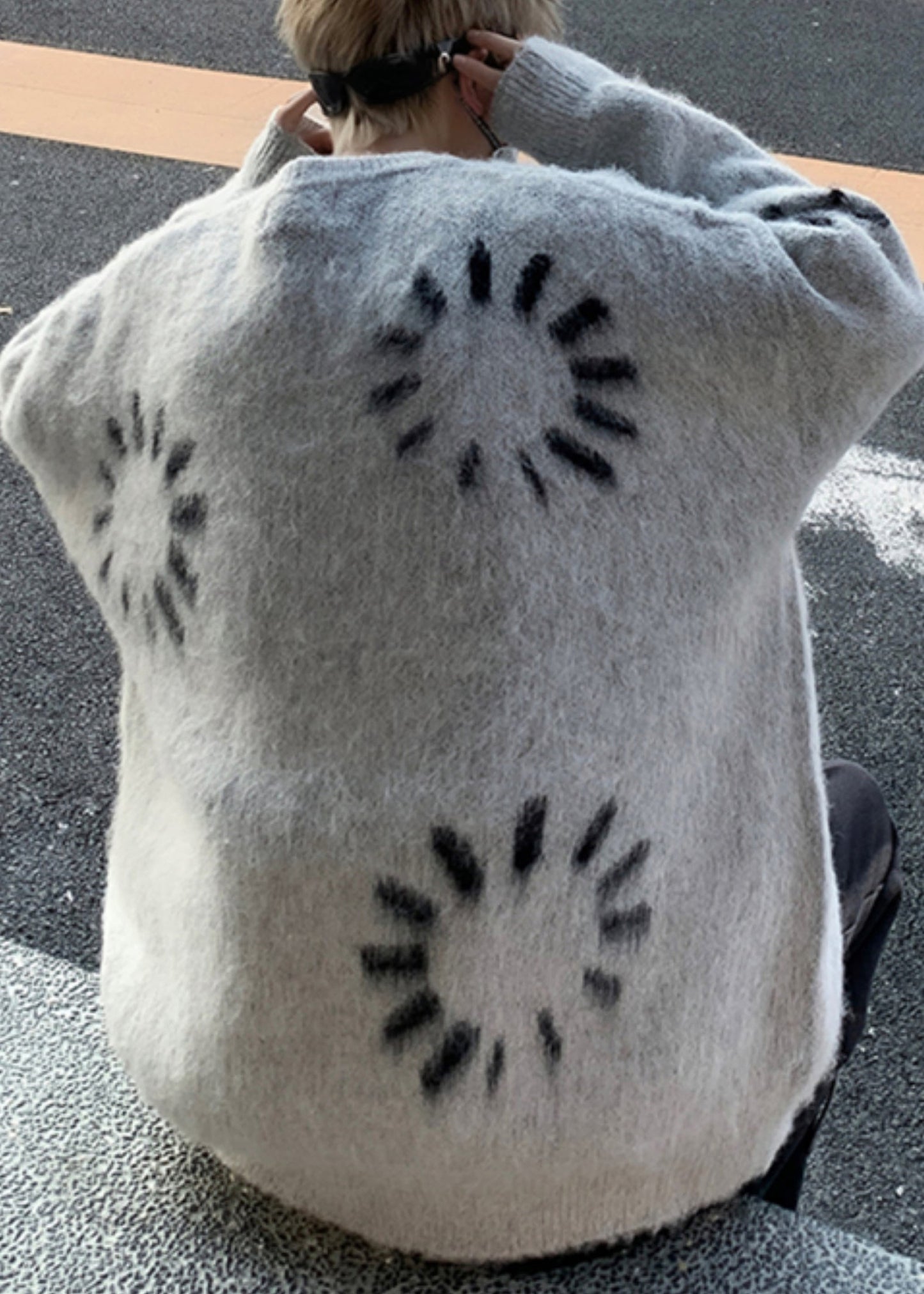 Original Grey O Neck Print Knit Sweaters Winter
