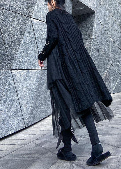 Oversized Black Sweater O Neck Three-dimensional Decoration Big Spring Sweater Dresses