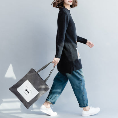 Oversized Black Sweater Outfit Funny O Neck Knitted Tops