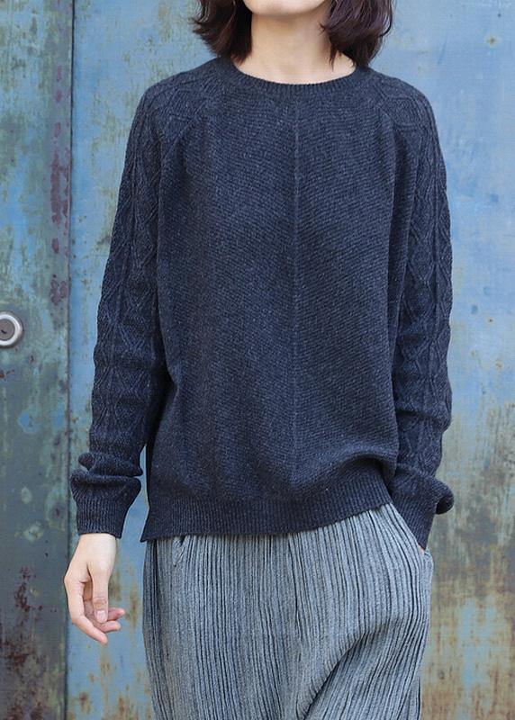 Oversized Black Gray Knit Blouse Side Open O Neck Sweaters