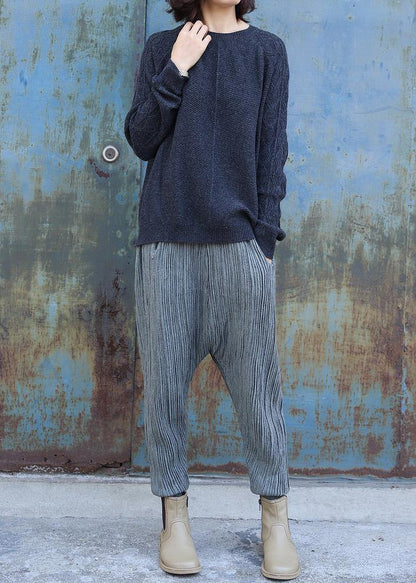 Oversized Black Gray Knit Blouse Side Open O Neck Sweaters