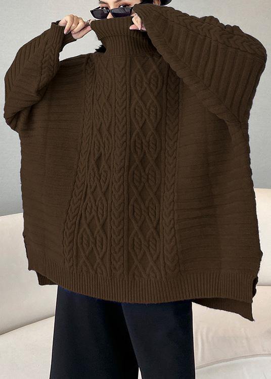 Oversized Blue Sweater Blouse High Neck Thick Knit Sweat Tops
