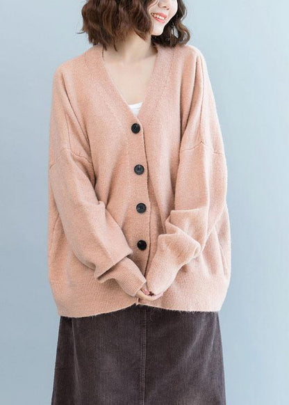 Oversized Fall Pink Knit Sweat Tops Clothing V Neck Knit Blouse