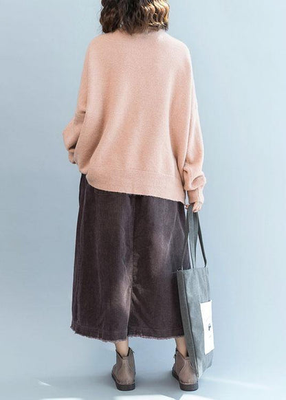 Oversized Fall Pink Knit Sweat Tops Clothing V Neck Knit Blouse