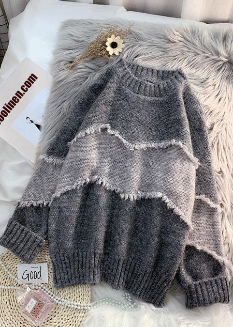 Oversized Gray Clothes for Oversize Patchwork Knit Sweat Tops
