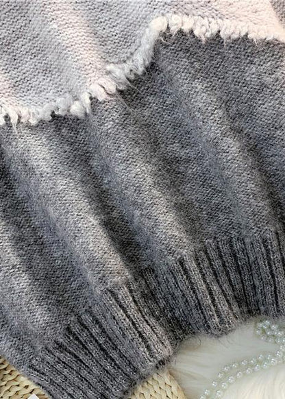 Oversized Gray Clothes for Oversize Patchwork Knit Sweat Tops