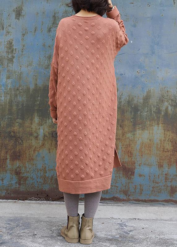 Oversized Pink Sweater Outfits Quotes Side Open Largo Winter Knit Dress